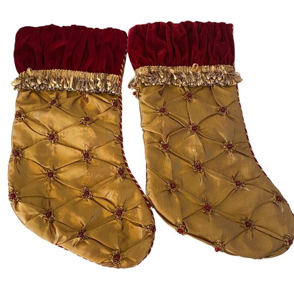JCPenney Home Collection Red Gold Victorian Quilted Christmas Stockings Set Of 2 - Picture 1 of 7